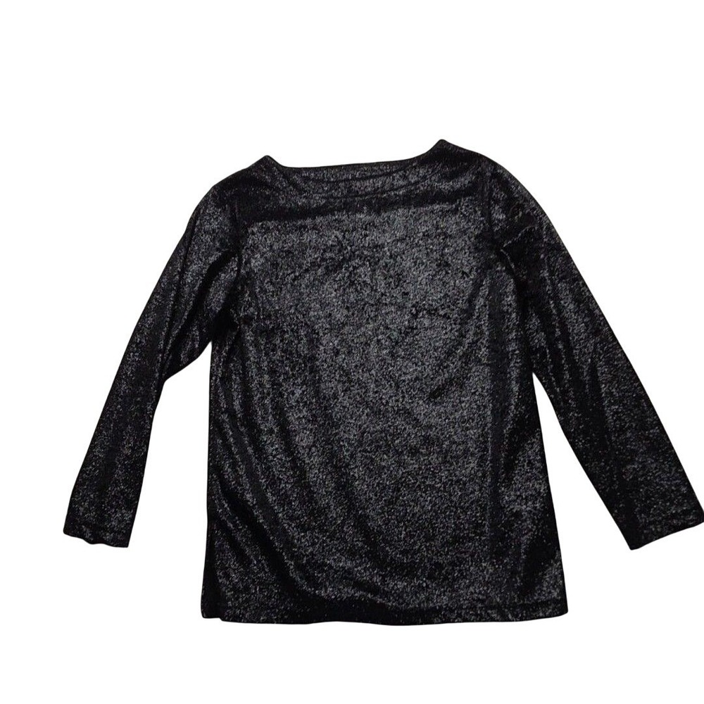 Cricket Lane Womens Black Metallic Sparkle Long Sleeve Knit Top Blouse Medium